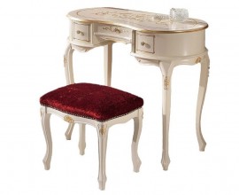 Luxusný barokový masívny toaletný stolík Clasica s tromi zásuvkami a zlatým ornamentálnym zdobením 93cm