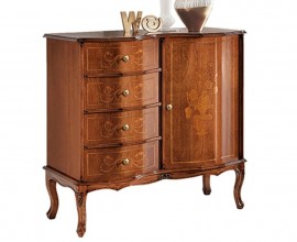 Luxusný rustikálny príborník Clasica z masívneho dreva so štyrmi zásuvkami a dvierkami s ornamentálnym zdobením 90cm