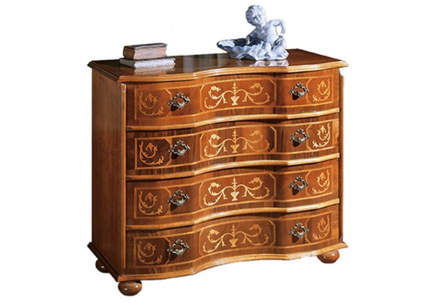 Luxusná drevená komoda Clásica z masívu v klasickom štýle s rustikálnym ornamentálnym zdobením a štyrmi zásuvkami