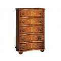 Rustikálna luxusná vysoká komoda Clasica s piatimi zásuvkami s dekoratívnou intarziou 86cm