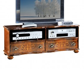 Barokový masívny TV stolík Clasica s dvomi poličkami a zásuvkami s ornamentálnym zdobením 110cm