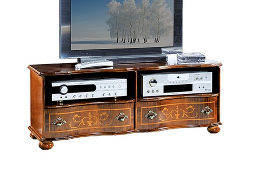 Barokový masívny TV stolík Clasica s dvomi poličkami a zásuvkami s ornamentálnym zdobením 110cm