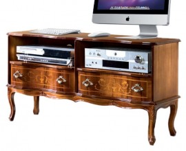 Klasický rustikálny TV stolík Clasica z masívu s dvomi poličkami a dvomi zásuvkami 110cm