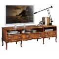 Luxusný masívny rustikálny TV stolík Clásica hnedej farby s tromi zásuvkami a poličkami