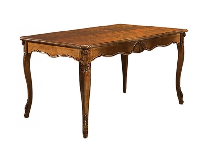Luxusný obdĺžnikový jedálenský stôl v klasickom štýle orechovo-hnedej farby s ozdobným vyrezávaním