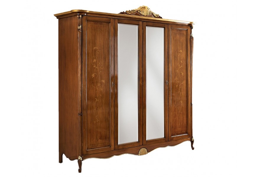 Luxusná rustikálna šatníková skriňa Pasiones z masívneho dreva hnedej farby s dvierkami a zrkadlom