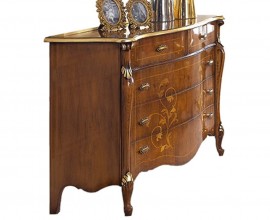 Luxusná rustikálna masívna komoda Pasiones s piatimi zásuvkami s ornamentálnou intarziou a vyrezávanými nožičkami 120cm
