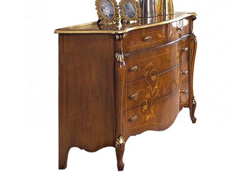 Luxusná rustikálna komoda Pasiones z masívneho dreva hnedej farby s piatimi zásuvkami s ornamentálnym zdobením