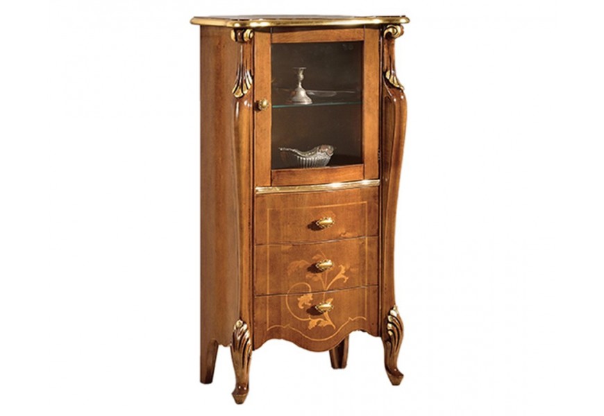 Rustikálna luxusná skrinka Pasiones s tromi zásuvkami a sklenenými dvierkami v rustikálnom štýle 120cm