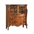 Luxusná komoda Pasiones z masívneho dreva hnedej farby so zásuvkami a sklenenými dvierkami s rustikálnou výzdobou