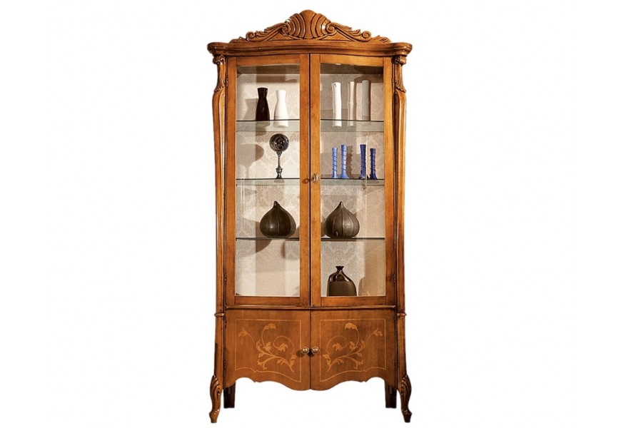 Exkluzívna masívna vitrína Pasiones s presklenými dvierkami a skrinkou s možnosťou voľby farebnosti v barokovom štýle