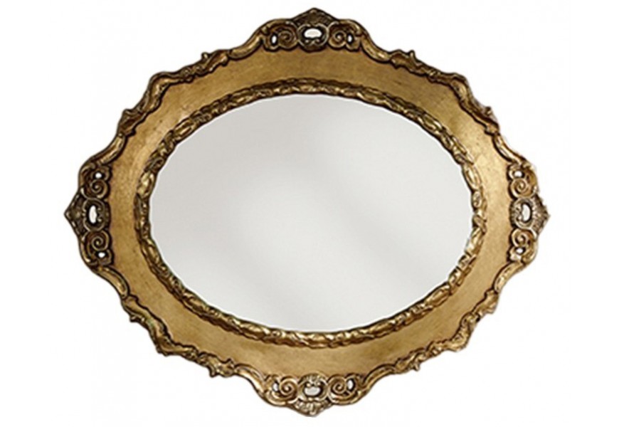 Luxusné závesné zrkadlo Pasiones so zlatým oválnym rámom s rustikálnym zdobením