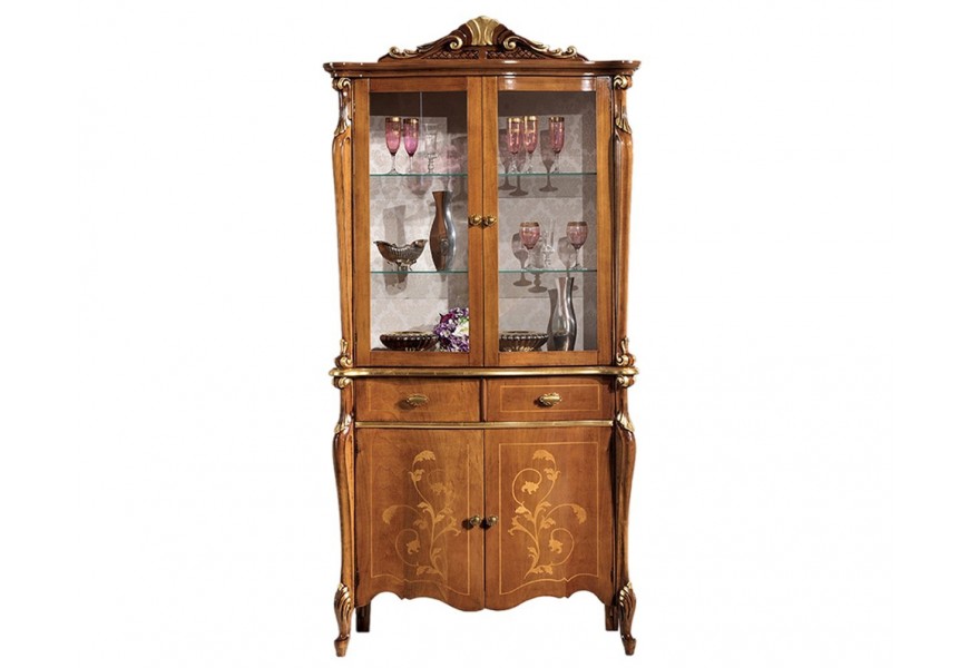 Luxusná klasická vitrína Pasiones z masívu s dvoma dvojdverovými skrinkami a dvoma zásuvkami 203cm