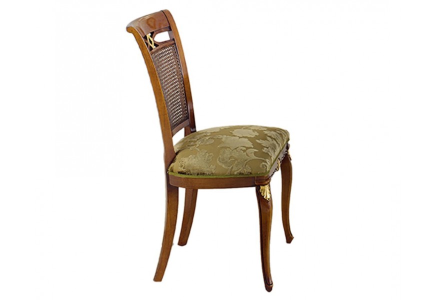 Luxusná rustikálna jedálenská stolička Pasiones s ratanovou opierkou a čalúnenou sedacou časťou s výzdobou 100cm