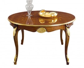 Luxusný okrúhly rozkladací jedálenský stôl Pasiones z lakovaného masívneho dreva so zlatými dekoráciami 140cm