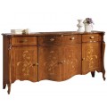 Rustikálny luxusný príborník Pasiones z masívneho dreva so štyrmi zásuvkami a dvierkami s ornamentálnou intarziou 197cm