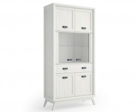 Luxusná moderná masívna vitrína Rodas s dvomi sklenenými a štyrmi drevenými dvierkami so zásuvkou 201 cm