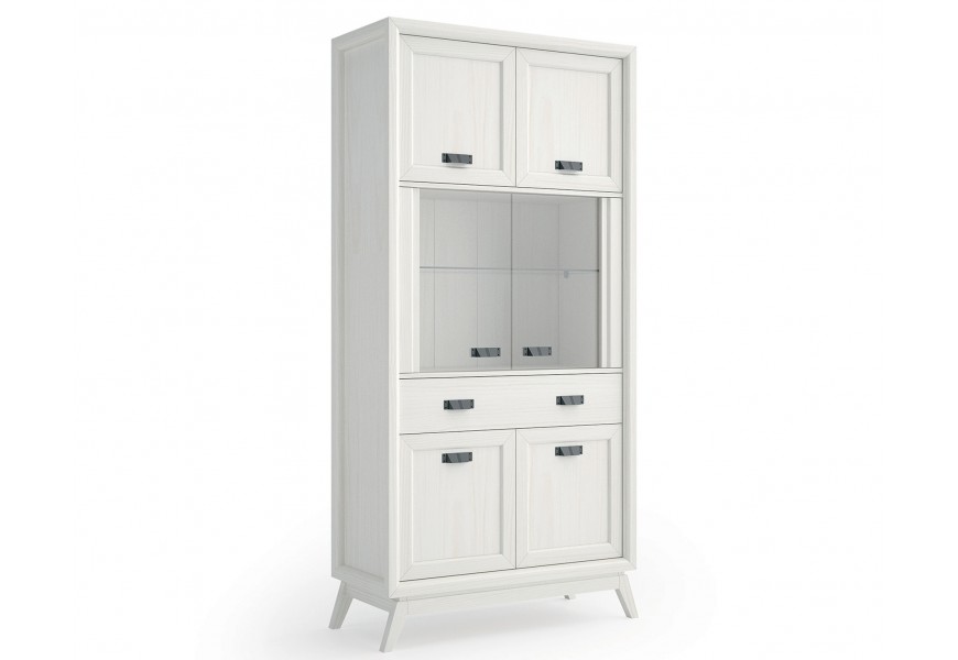 Mas&iacute;vna elegantn&aacute; vitr&iacute;na Rodas so sklenen&yacute;mi dvierkami a s p&aacute;rom dvoch mas&iacute;vnych dvierok so z&aacute;suvkou 201cm