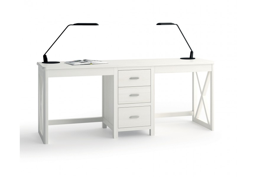 Luxusný dvojitý písací stôl  Cerdena z masívneho dreva so stredovou skrinkou a tromi zásuvkami rozkladací 180-210cm