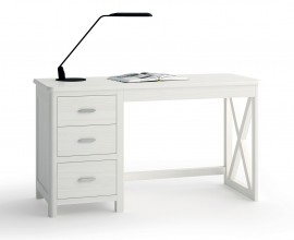 Moderný dizajnový písací stôl Cerdena z masívneho dreva so skrinkou a tromi zásuvkami rozkladací 140-170cm