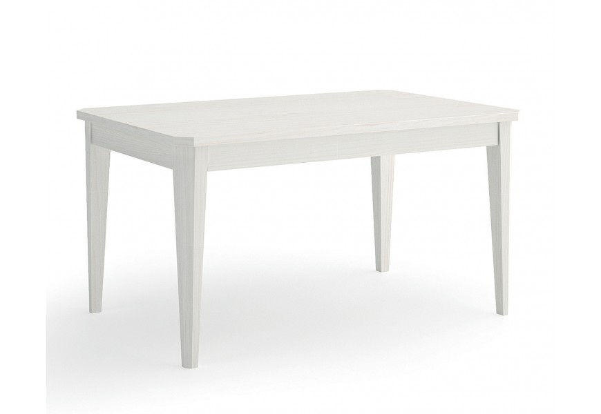 Luxusný masívny biely jedálenský stôl Genova s obdĺžnikovou vrchnou doskou s rozkladacou funkciou a zrezanými rohmi s vyrezávanými nohami