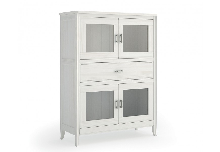 Luxusn&aacute; dizajnov&aacute; vitr&iacute;na z mas&iacute;vu Genova v modernom &scaron;t&yacute;le s presklen&yacute;mi dvierkami a stredovou z&aacute;suvkou 140cm