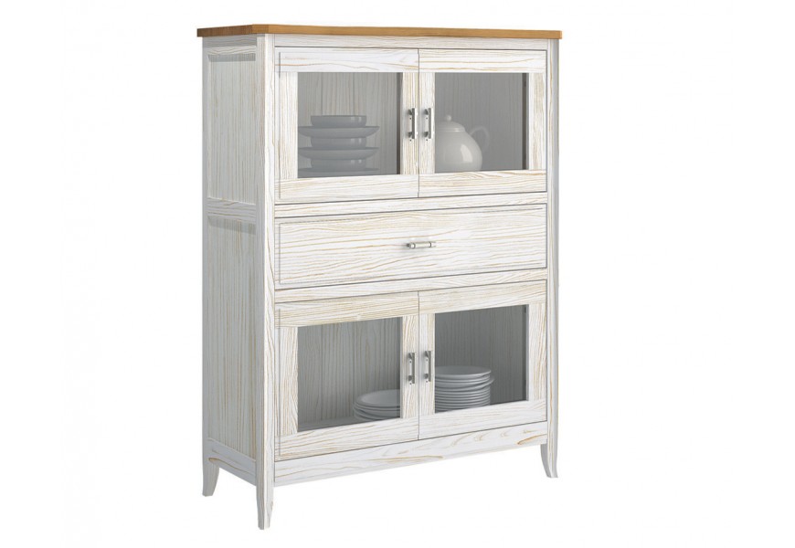 Luxusná dizajnová vitrína z masívu Genova v modernom štýle s presklenými dvierkami a stredovou zásuvkou 140cm