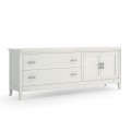 Elegantný masívna TV stolík Genova v bielom prevedení obdĺžnikového tvaru s dvomi zásuvkami a dvierkami