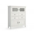 Exkluzívny masívny príborník Amberes v bielej farbe s bohatým úložným priestorom, zásuvkami a sklenenými dvierkami
