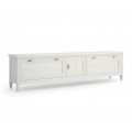 Elegantný klasický TV stolík Amberes z masívneho dreva so zásuvkami a dvierkami v bielej farbe
