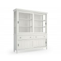 Dizajnová luxusná vitrína Amberes z masívneho dreva v bielom prevedení so zásuvkami a dvierkami