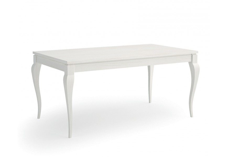 Luxusný masívny provensálsky biely jedálenský stôl Mediterráneo s obdĺžnikovou rozkladacou vrchnou doskou so štyrmi nožičkami kabriolového tvaru s dvojitým zakrivením