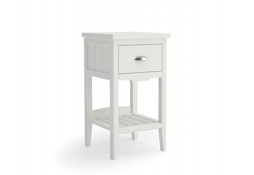 Dizajnový masívny nočný stolík Nantes so zásuvkou s kovovou rukoväťou a s otvoreným odkladacím priestorom