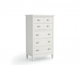 Luxusná vidiecka vysoká komoda Amberes z masívneho dreva so siedmimi zásuvkami a vyrezávanými detailmi 123 cm