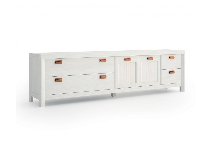 Mas&iacute;vny dizajnov&yacute; TV stol&iacute;k Lyon v modernom &scaron;t&yacute;le so z&aacute;suvkami a dvierkami 231cm