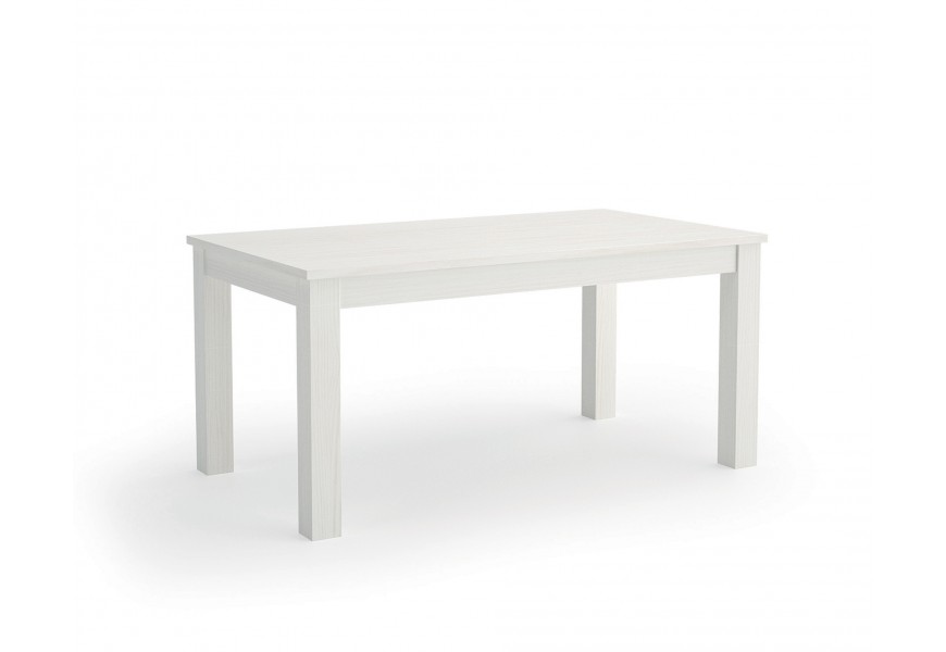 Luxusný škandinávsky biely jedálenský stôl Lyon s obdĺžnikovou rozkladacou vrchnou doskou a štyrmi hranatými nohami s minimalistickým dizajnom z masívneho dreva