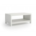 Luxusný škandinávsky masívny obdĺžnikový konferenčný stolík Lyon v bielej farbe s policou s plnými bočnými stenami na nízkych nožičkách