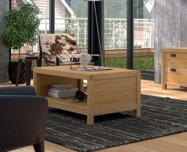 Luxusný dizajnový konferenčný stolík Lyon z masívneho dreva s poličkou obĺžnikový 110cm