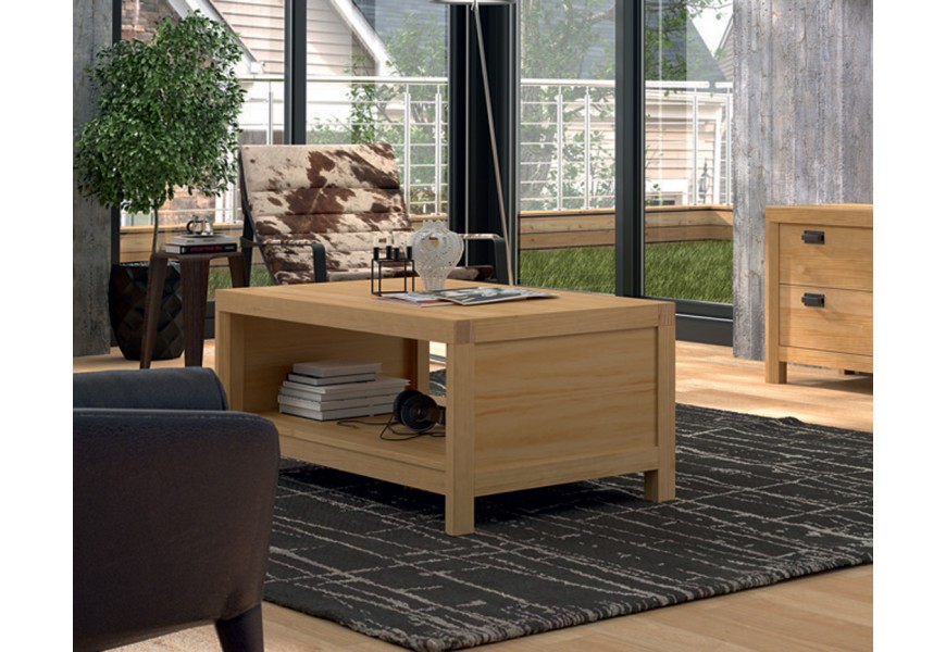 Luxusný dizajnový konferenčný stolík Lyon z masívneho dreva s poličkou obĺžnikový