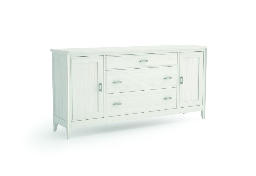 Dizajnový drevený príborník Genova v modernom prevedení bielej farby s dvierkami a zásuvkami