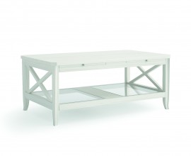 Luxusn&yacute; vidiecky mas&iacute;vny obdĺžnikov&yacute; konferenčn&yacute; stol&iacute;k Genova so sklenenou a v&yacute;suvn&yacute;mi policami 117 cm