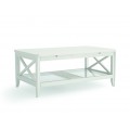 Exkluzívny drevený konferenčný stolík Genova bielej farby s poličkou a výsuvnou doskou