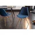Dizajnová moderná stolička Scandinavia so zlatými kovovými nohami a tmavomodrým čalúnením 86cm