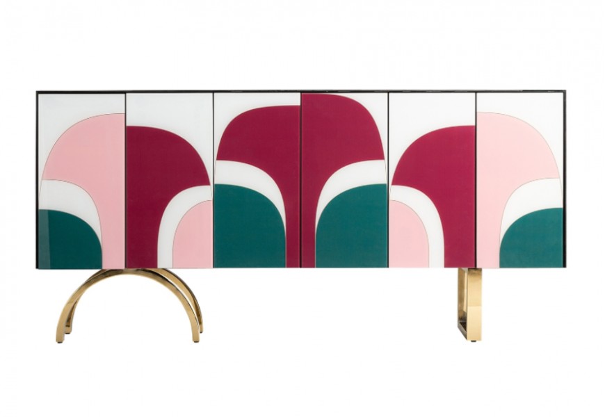 Luxusn&yacute; art-deco pr&iacute;born&iacute;k Bluejay zo skla a kovu s dvierkami s farebn&yacute;mi dizajnom 180cm 