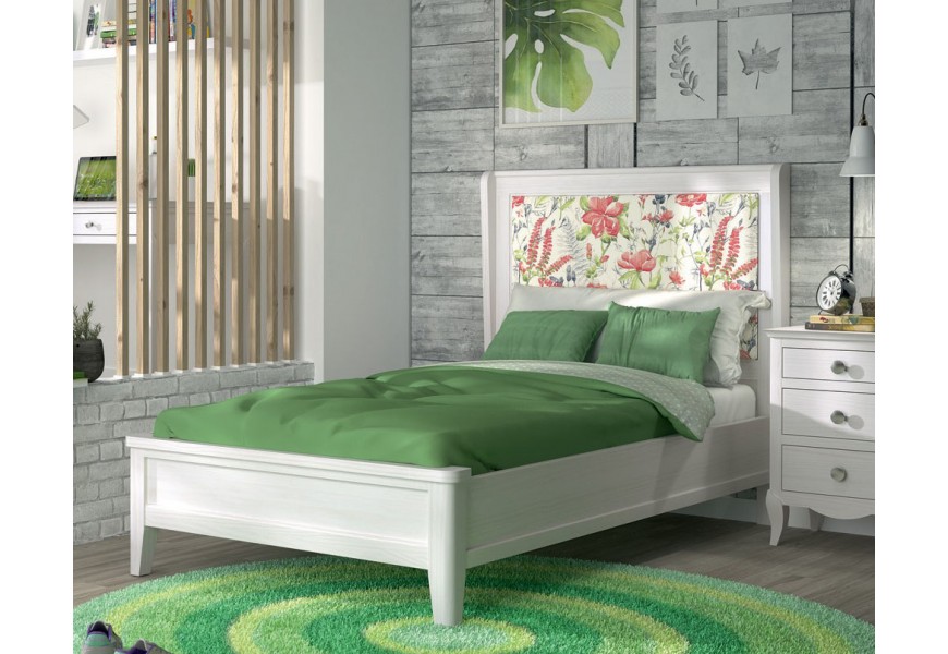 Štýlová moderná jednolôžková posteľ Genova s masívnym rámom bielej farby a s čalúneným čelom