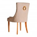Chesterfield prešívaná béžová jedálenská stolička Beig nohami z dreva 90cm