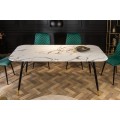 Elegantný mramorový edálenský stôl Forisma s bielou povrchovou doskou s mramorovým efektom a čiernymi nohami z kovu