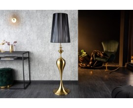 Moderná dizajnová stojaca lampa Lucie v zlatom prevedení z kovu s čiernym tienidlom 160cm