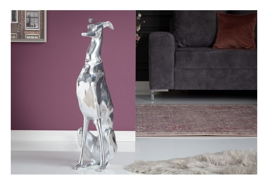 Luxusná moderná dekoračná soška psa strieborná