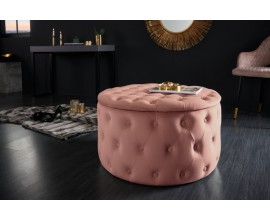 Elegantná moderná taburetka do obývačky Modern Barock okrúhleho tvaru so staroružovým zamatovým poťahom 75cm 